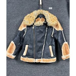 Jordan Craig Jacket Boys 8 Black Tan Sherpa Lined Aviator Bomber Zip Moto Coat